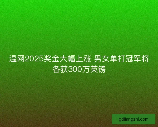 温网2025奖金大幅上涨 男女单打冠军将各获300万英镑