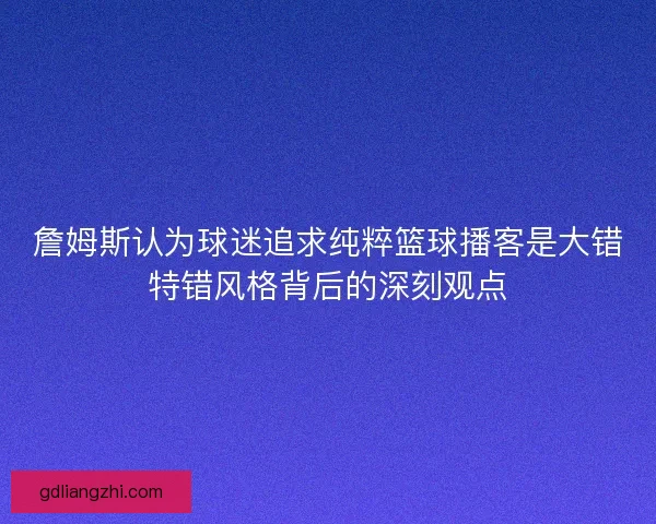 詹姆斯认为球迷追求纯粹篮球播客是大错特错风格背后的深刻观点 詹姆斯认为球迷追求纯粹篮球播客是大错特错风格背后的深刻观点